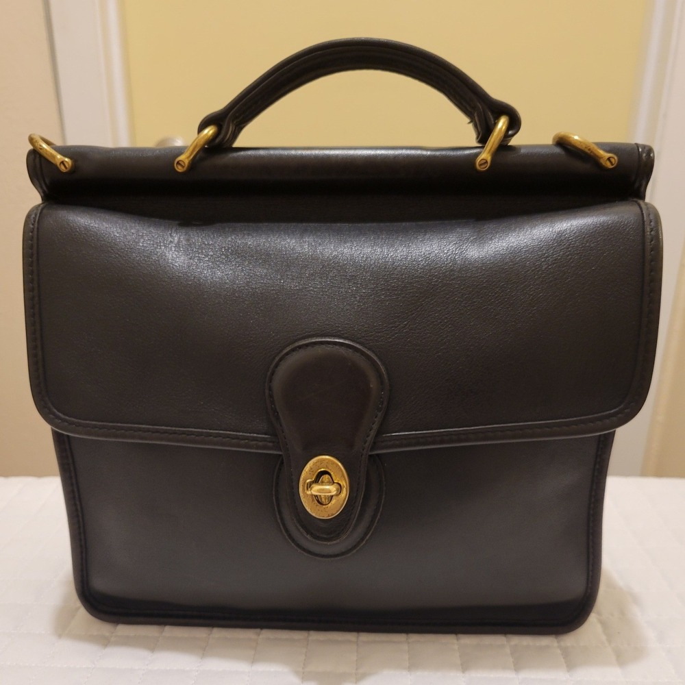 VTG 90s Coach Willis Bag 9870 Black Leather Brief Case Collegiate Academic Retro